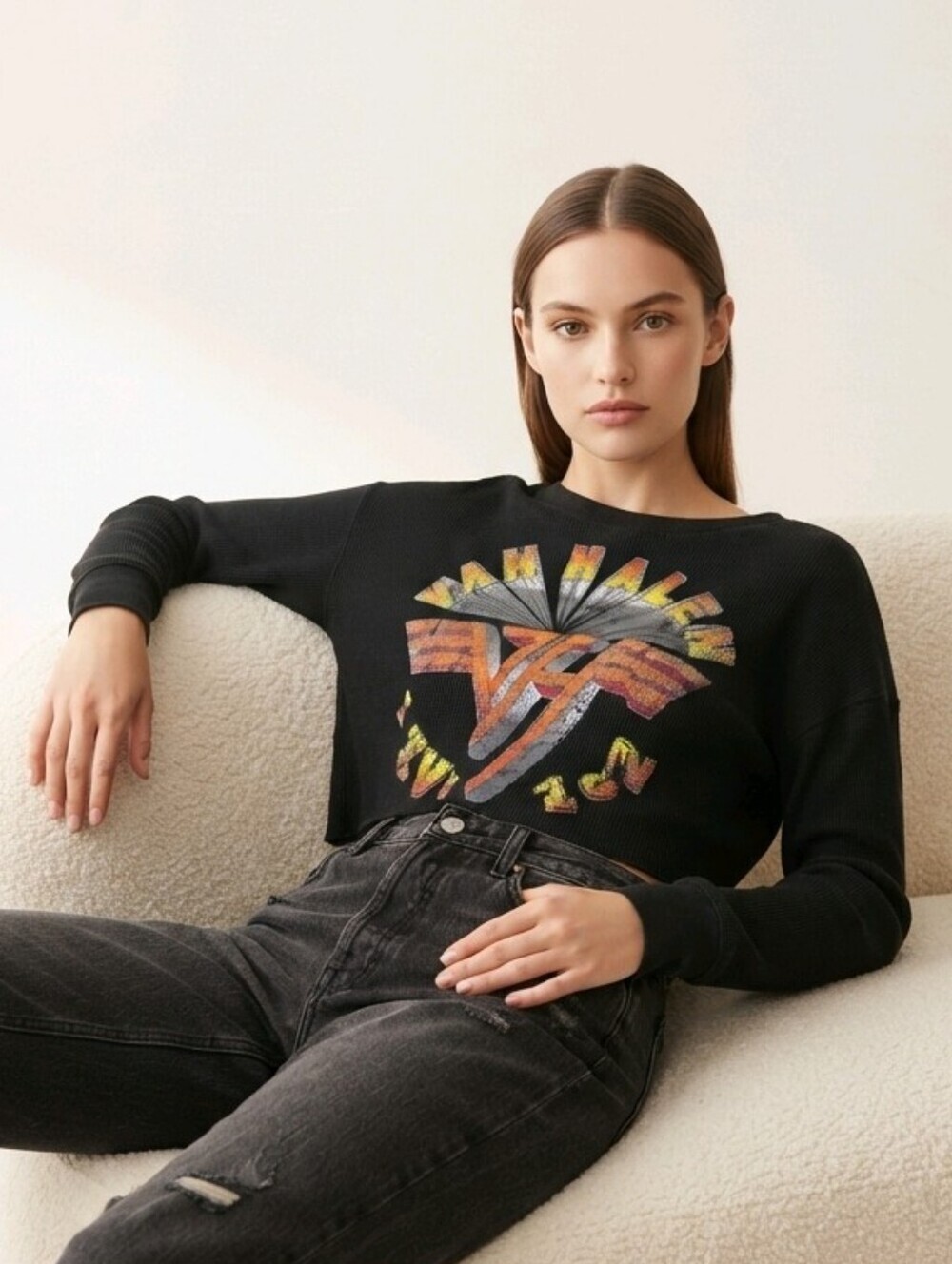 Moto Van Halen Band Tee Thermal Crop Top